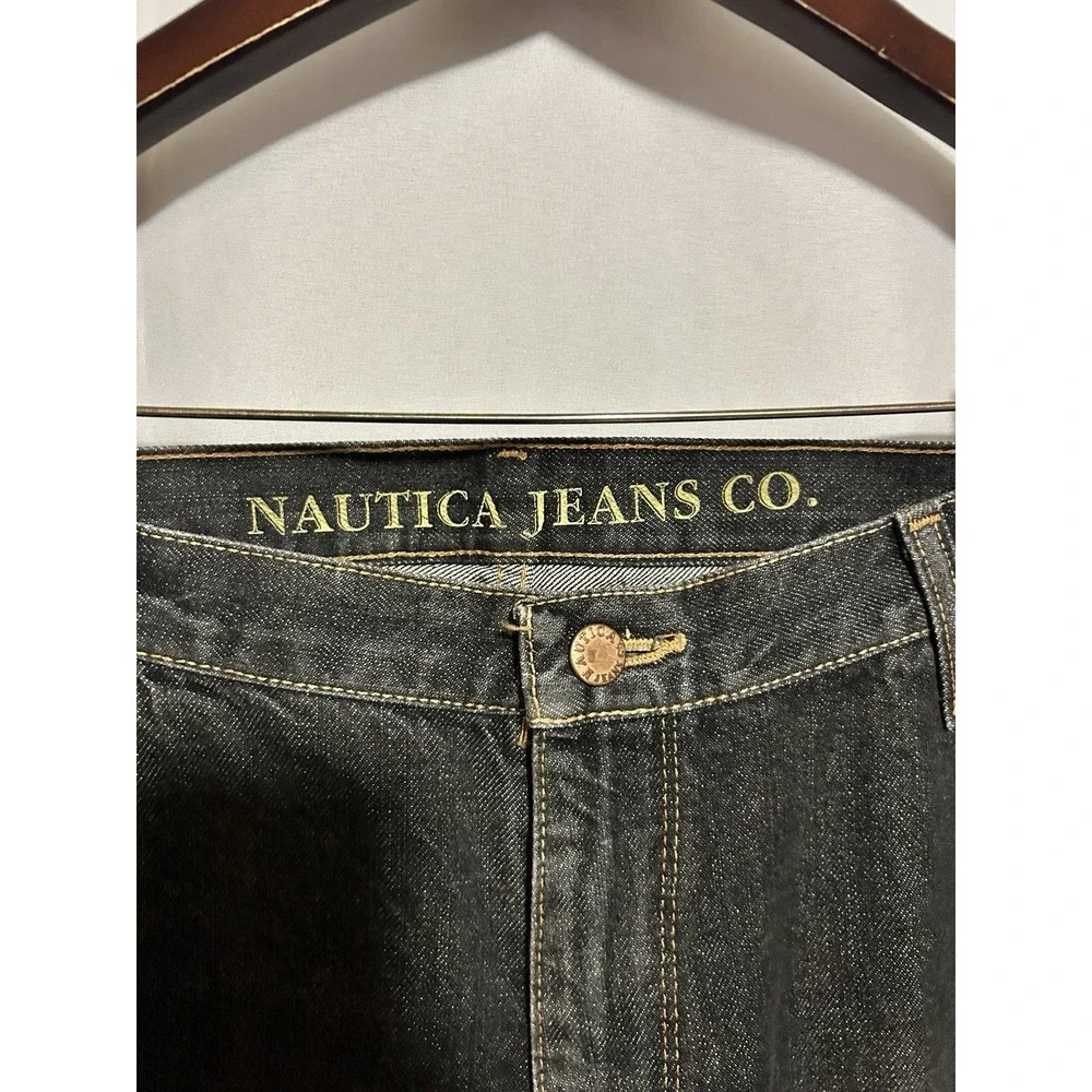 Nautica Jeans Co Dark Wash Denim‎ Jeans Mens 40x32 Straight Fit Distressed Y2K